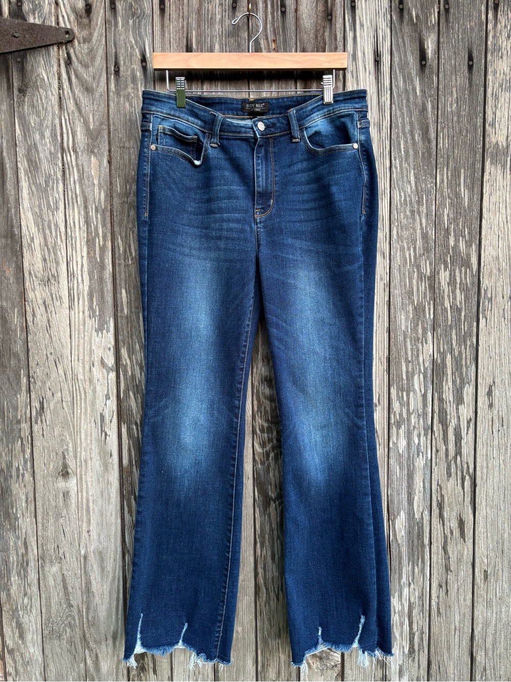 Judy Blue Dark Blue Flare Jeans with Raw Hem size 13/31